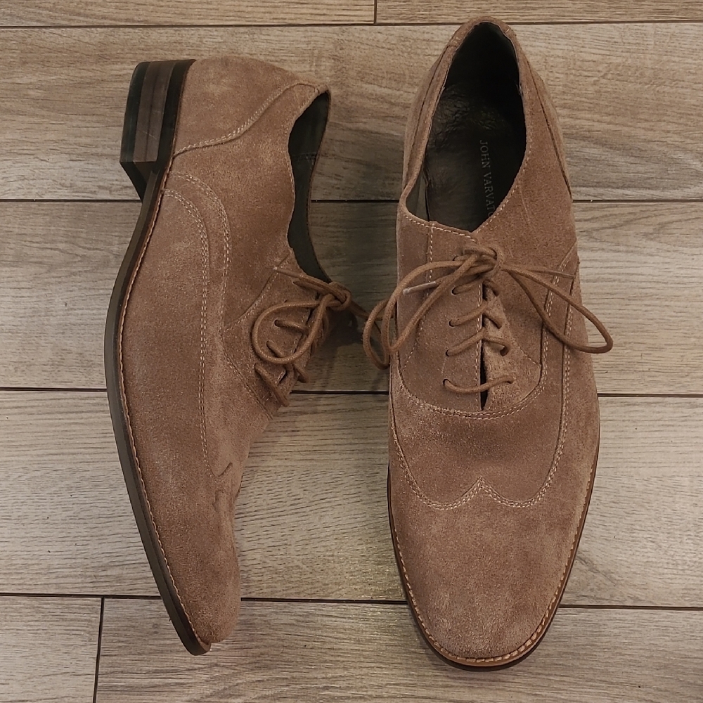 JOHN VARVATOS Buck Saddle Tan Beige Leather Suede Sz 11.5 M Lace Up Dress Shoes
